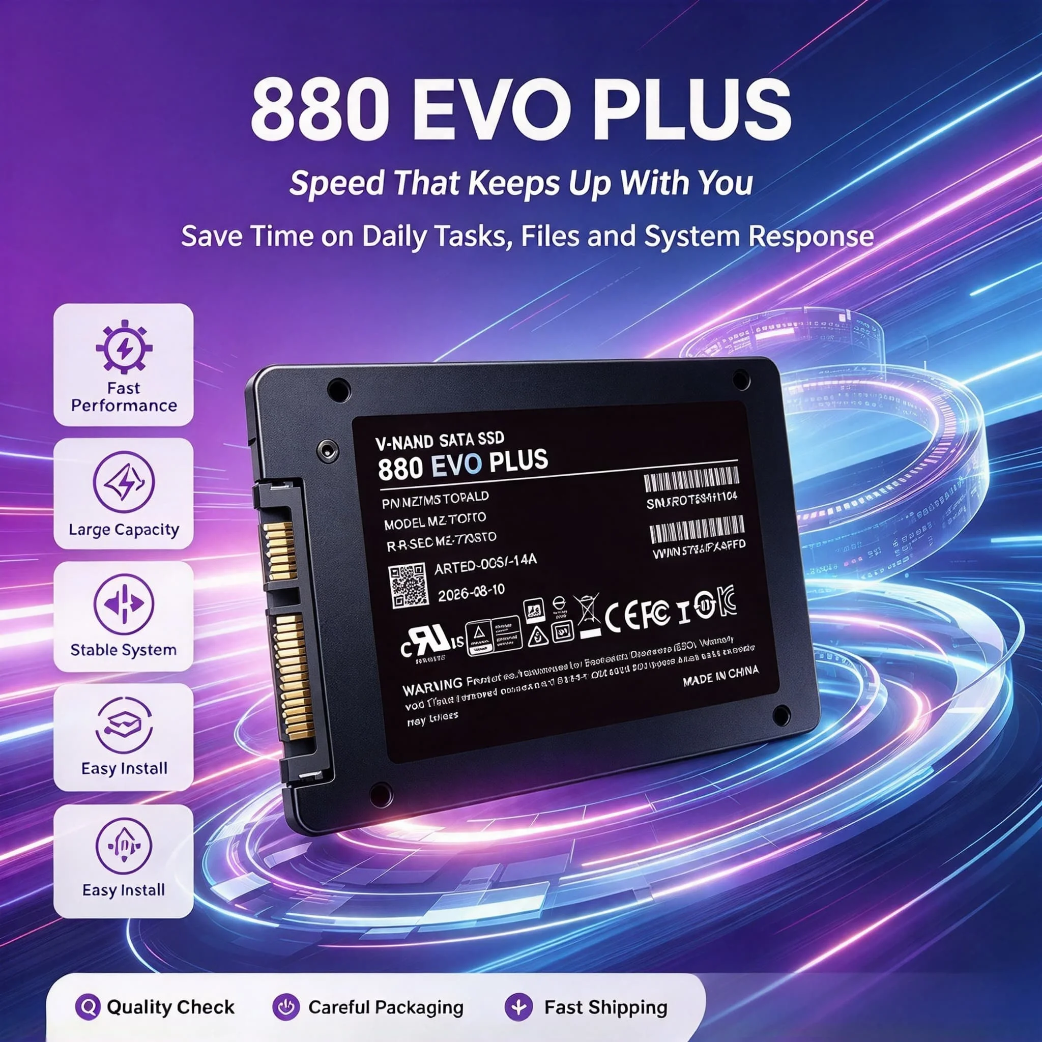 SATA3 2.5-Inch SSD 880 EVO Plus Built-in Solid State Disk 500GB 1TB 2TB 4TB Fast Transfer Storage for Desktop Laptop Media Docum