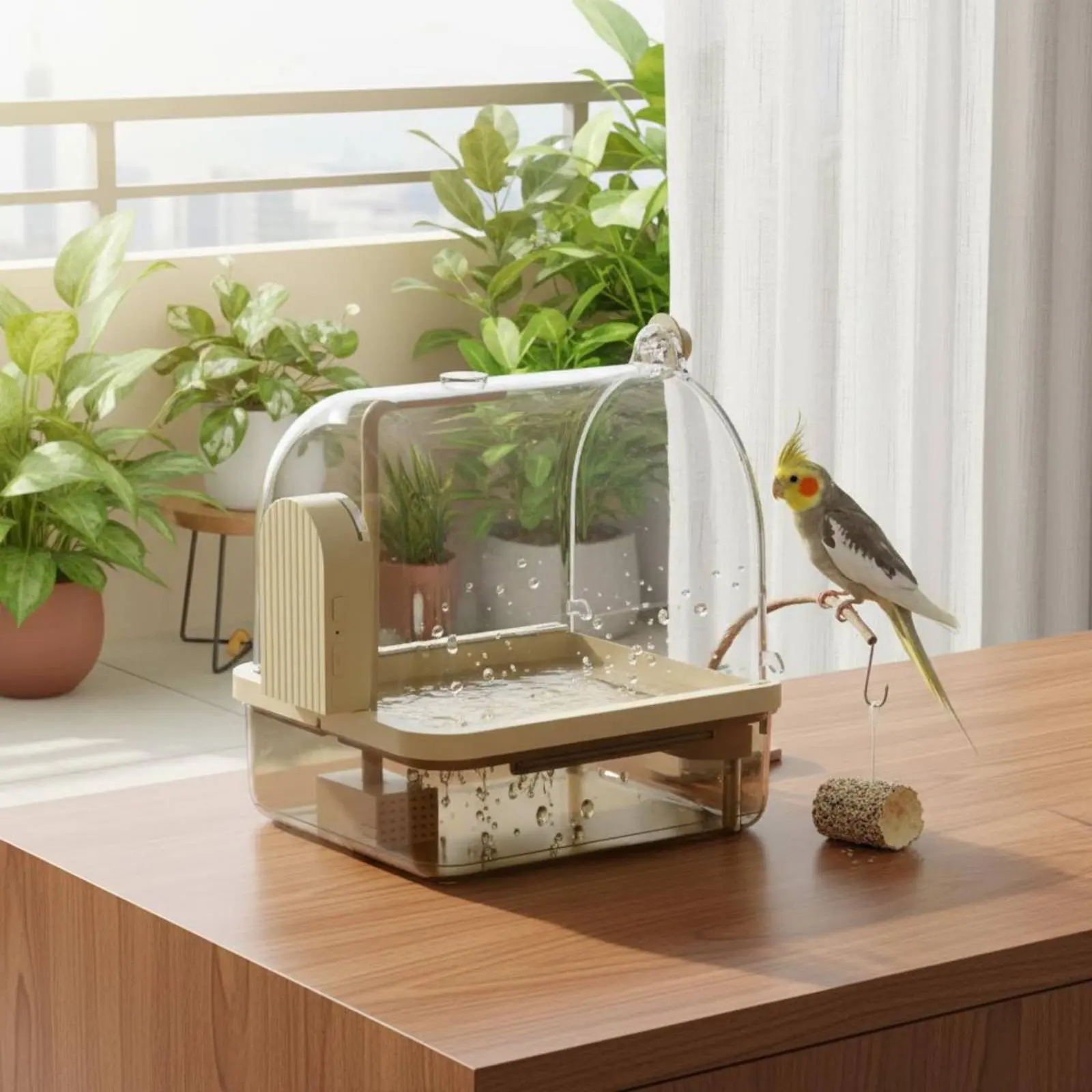 Automatic Bird Bath Wireless Sensor Parrot Bathtub Bird Shower Tub Transparent Cover Pet Supplies Non view 5