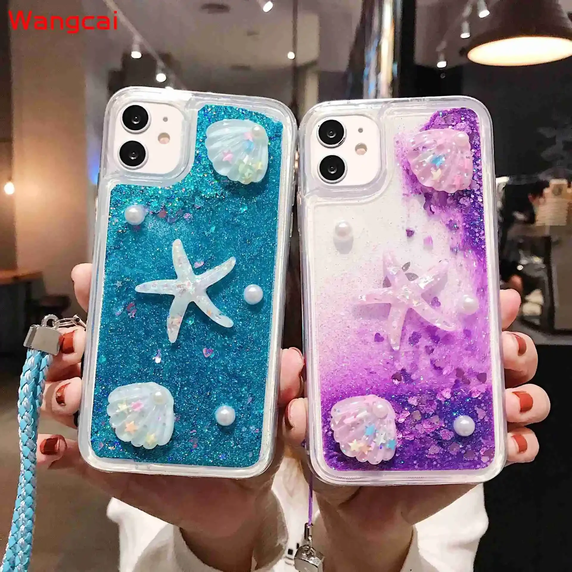 Phone Case For Xiaomi Redmi 8 8A K20 6 Pro 7A 6 Note 9 8T 8 6 Pro Cover Fashion Starfish Mermaid Glitter Liquid Quicksand