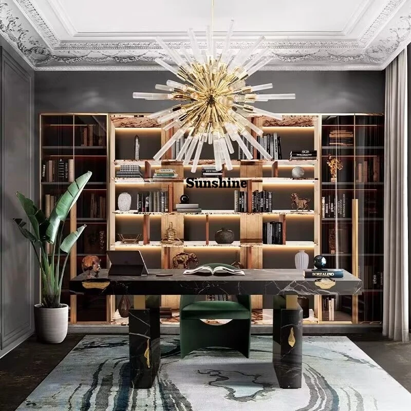 Modern light luxury study desk special-shaped simple high-end marble desk