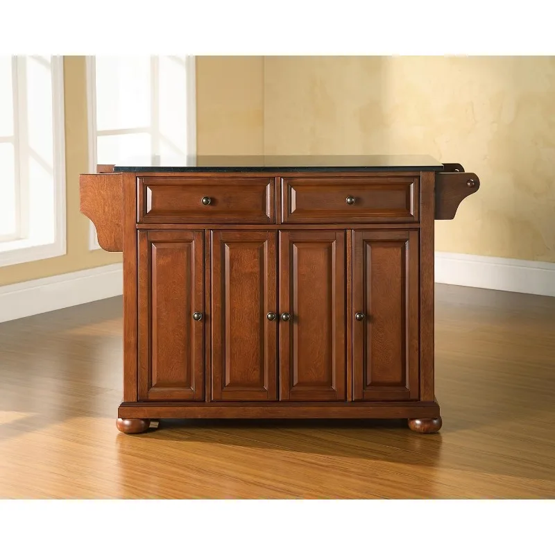 Alexandria Granite Top Rolling Kitchen Island Storage Cart  Microwave Stand Spice Rack  Cherry Pairs Well with Traditional