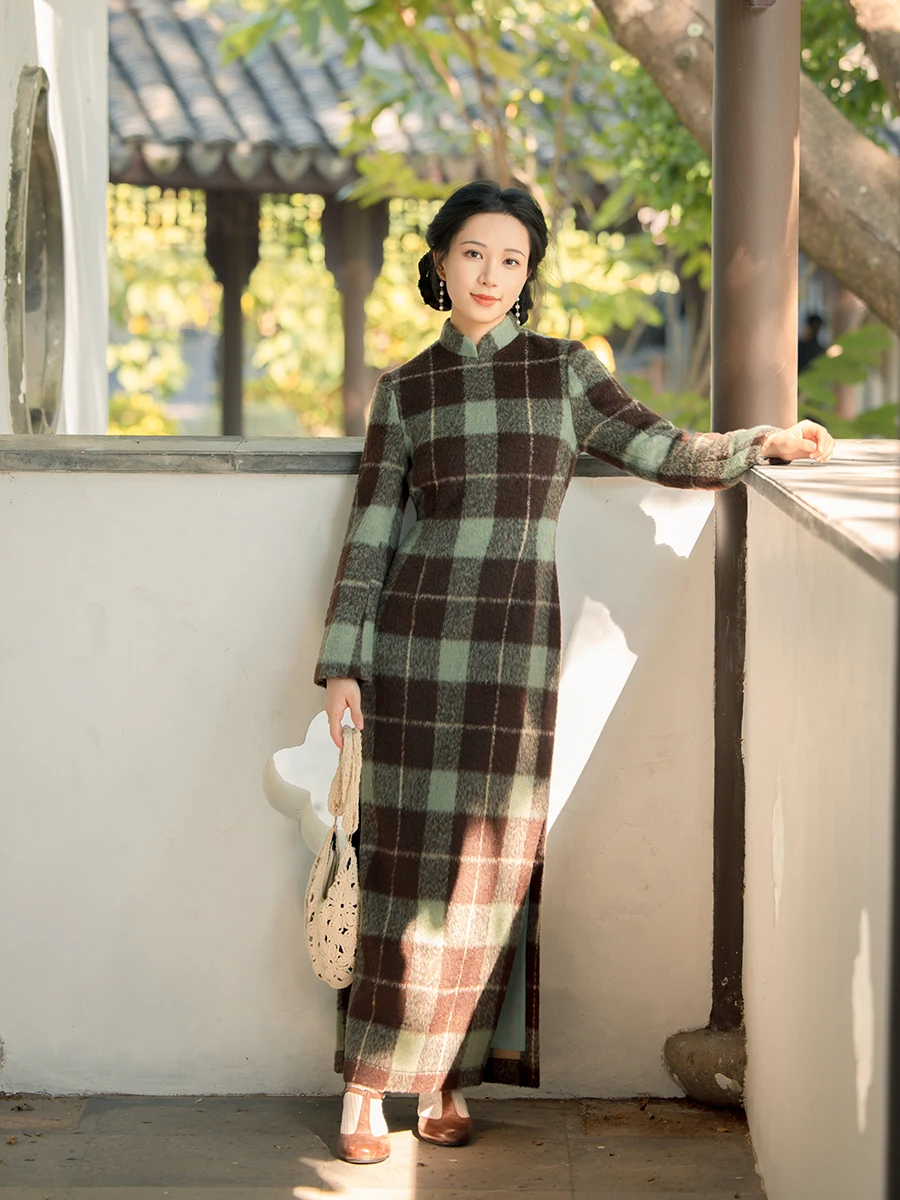 

Long Woolen Coat with Ba Zipper And Sve Separation Daily Wear Retro Sle Low Slit Winter Thiened