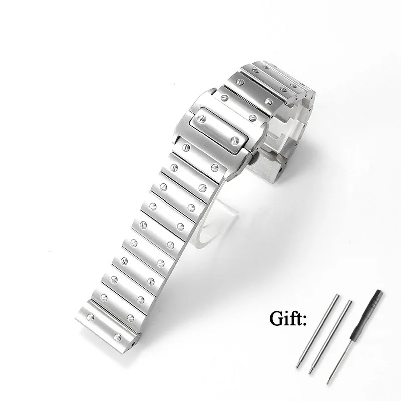 23mm High-Quality Stainless Steel Watch strap For Cartier Santos 100 watchband Replacement folding buckle Bracelet Wristband