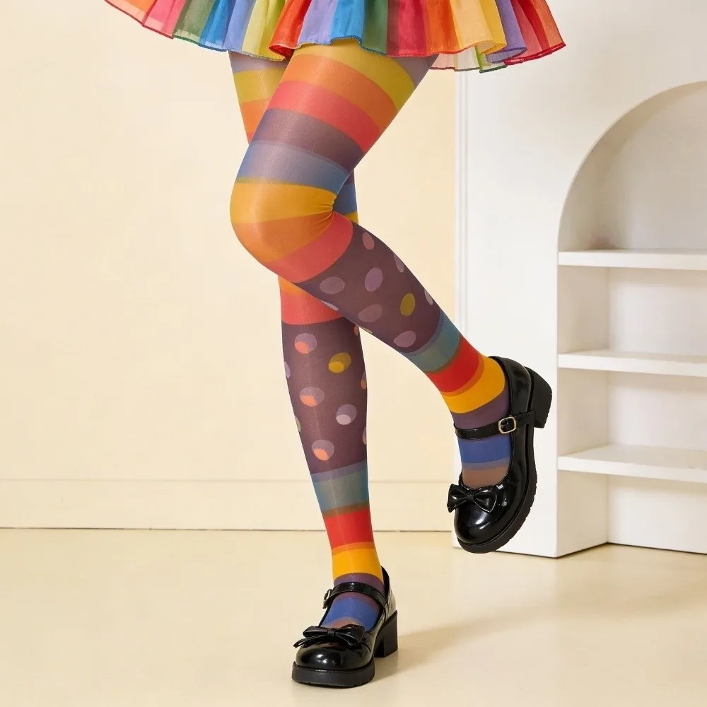 Personalized Seamless Rainbow Pantyhose Breathable Elastic Colorful Stripes Stockings Leggings Thin Gradient Color Tights Party