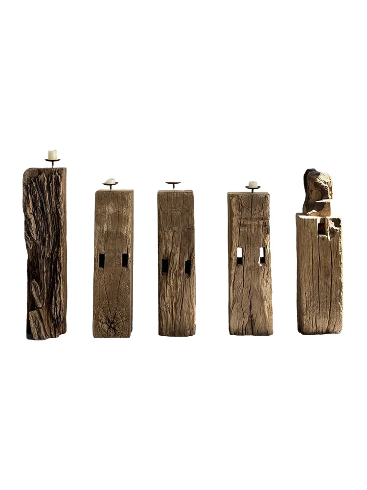 Wooden Candlestick Retro Teahouse Lobby Craft Decoration Homestay Corner Several Wooden Piers Landscaping