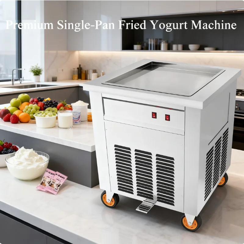 High Production Square Plate Double Pot Fried Ice Cream Machine Yogurt Commercial Stainless Steel
