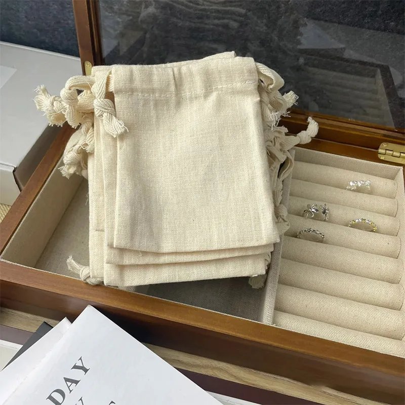 Customized Jewelry Bags Cotton Drawstring Canvas Fabric Wedding Favor Packaging Gifts Ornament Pouch Cosmetic Storage Candy Bag