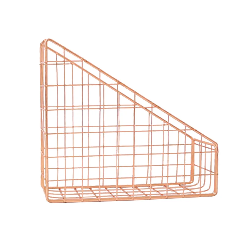 

Rose Golden Metal File Storage Basket Desktop Organizer Minimalist Style Book Holder for Office Home School Magazine File