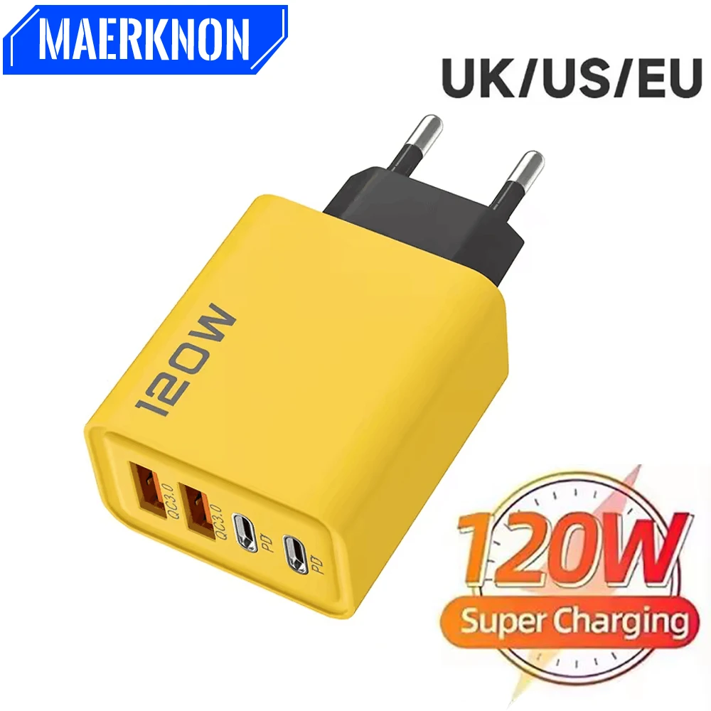 Total 120W USB cargador rápido tipo C PD adaptador de cargador de teléfono carga rápida para iPhone 15 14 Samsung Xiaomi cargador de pared con enchufe UE/EE. UU.