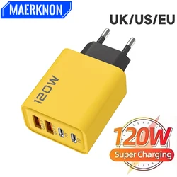 Total 120W USB Fast Charger Type C PD Phone Charger Adapter Quick Charge For iPhone 15 14 Samsung Xiaomi EU/US Plug Wall Charger