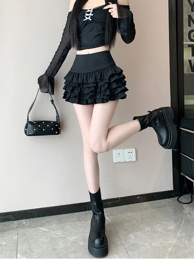 Minifalda con volantes de estilo dulce japonés para mujer, faldas de pastel en capas de cintura alta para otoño e invierno, traje informal Y2K plisado bonito a la moda