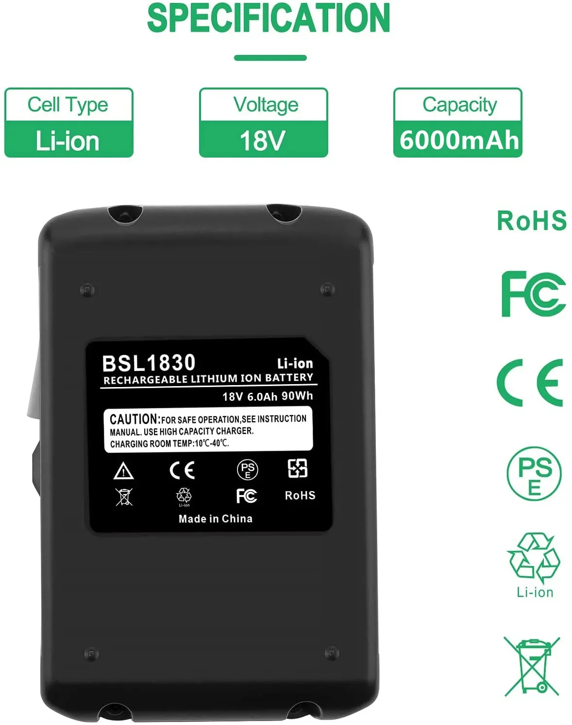 Lithium Ion Repeatable Wireless Boring Tool Battery 18V6.0ah for Hitachi/Hikoki Battery BCL1815 EBM1830 BSL1840 BSL1850