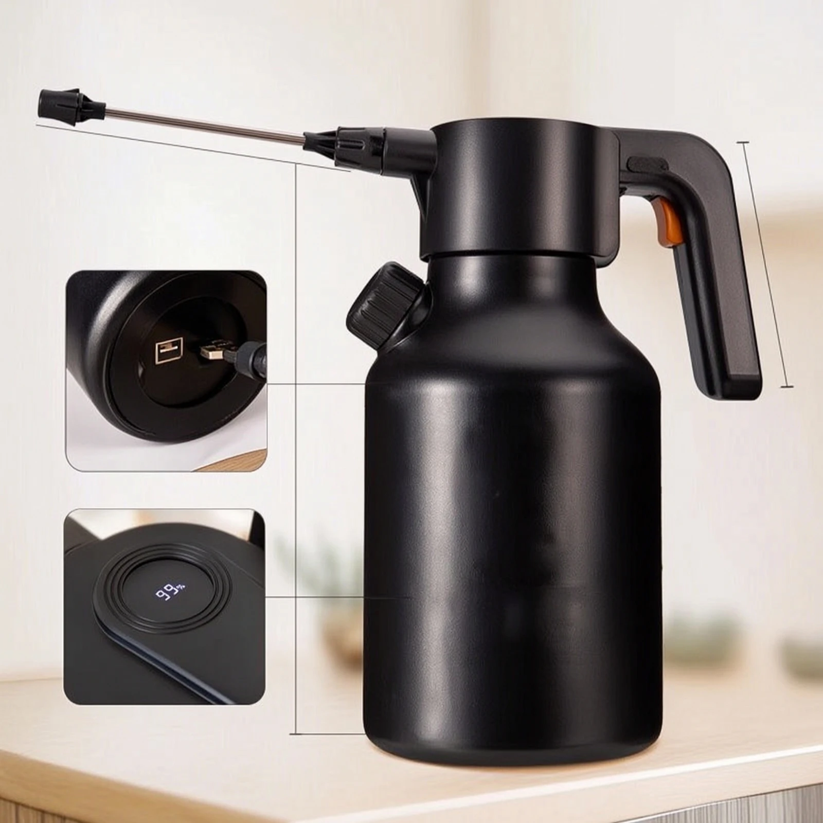 Electric Spray Bottle Rechargeable Electric Watering Can Garden Sprayer with Extension Rod 2L Automatic Watering Can Cordless