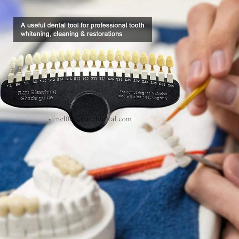 3D Teeth Shade Guide Porcelain 20 Colors White Contrast Cold Light Whitening Before and After with Mirror Dental Material