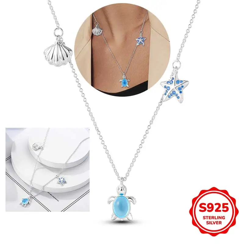 The New 925 Sterling Silver Turtle Shell Starfish Necklace Is Suitable for All Women to Wear and Is the First Choice for Gift Gi
