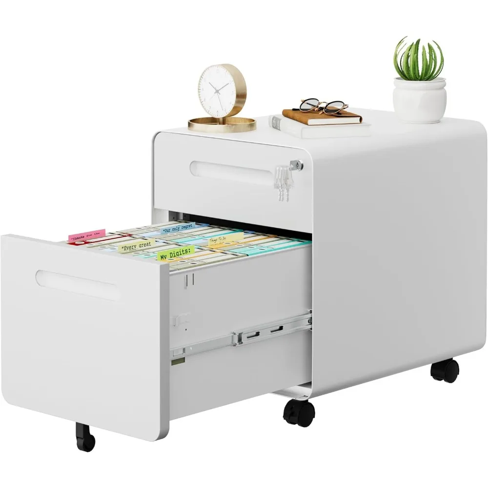 

2 Drawer File Cabinet with Lock and 4 Keys, Mobile Metal Filing Cabinet, File Cabinets for Home Office, Under Desk
