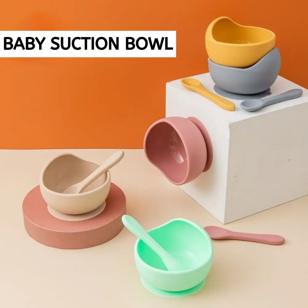 Baby Led Weaning Supplies Silicone Dishes Feeding Set Suction Cup Bowl Divided Plate Toddler Kids Eating Kit Tableware with Lid