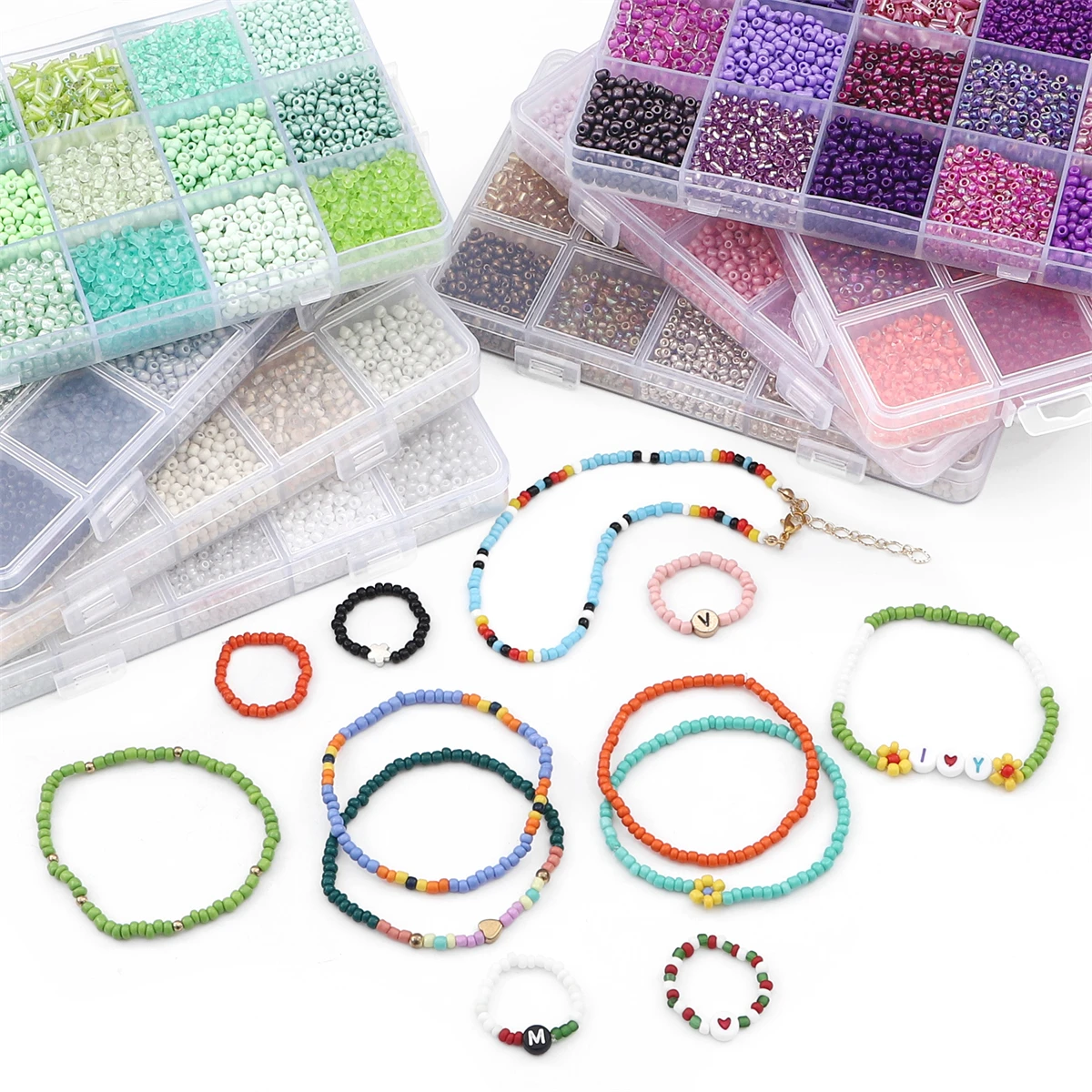 150g1set Glass Accessories 15 Grid Glass Rice Bead Tube Bead Material Bag Making Beaded Bracelet Necklace Jewelry Loose Beads