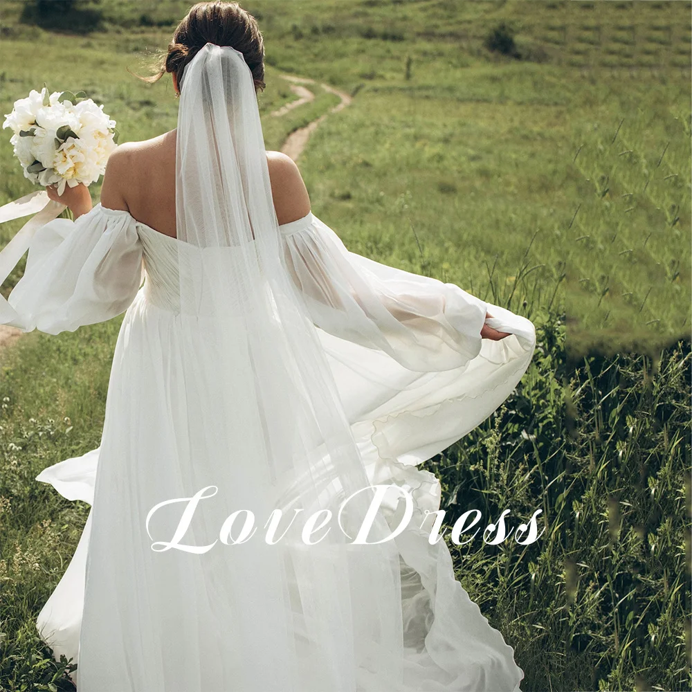 Eleganti abiti da sposa Sweetheart Chiffon A Line Illusion Sleeves lunghezza del pavimento semplici abiti da sposa 2024 abiti da donna