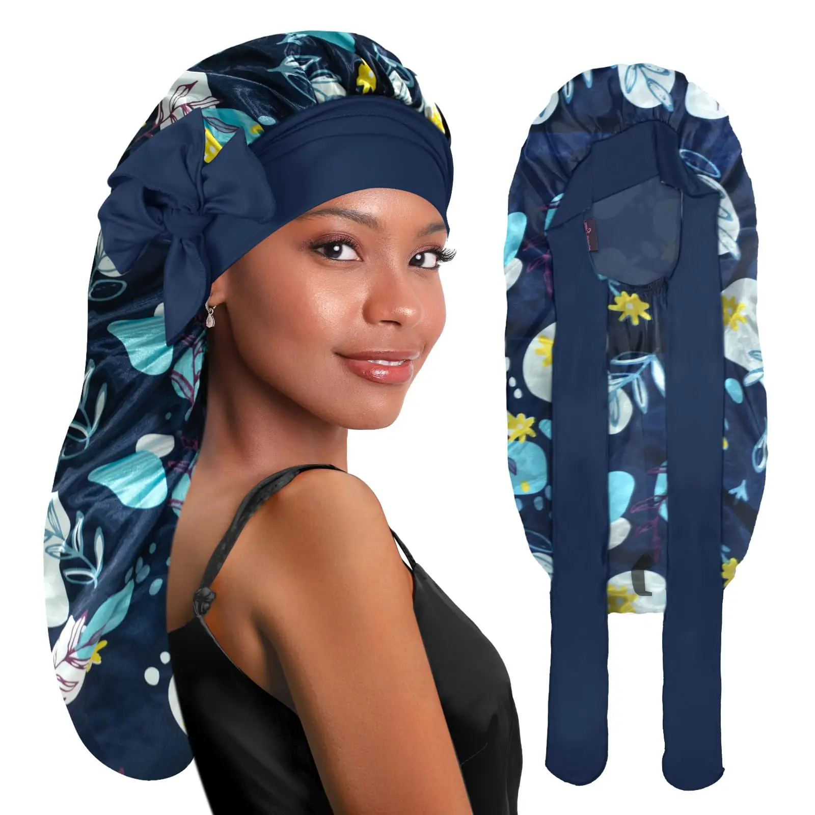 BONNET QUEEN Silk Bonnet for Sleeping Satin Braid Hair with Tie Band Women Curly Locs Weaves