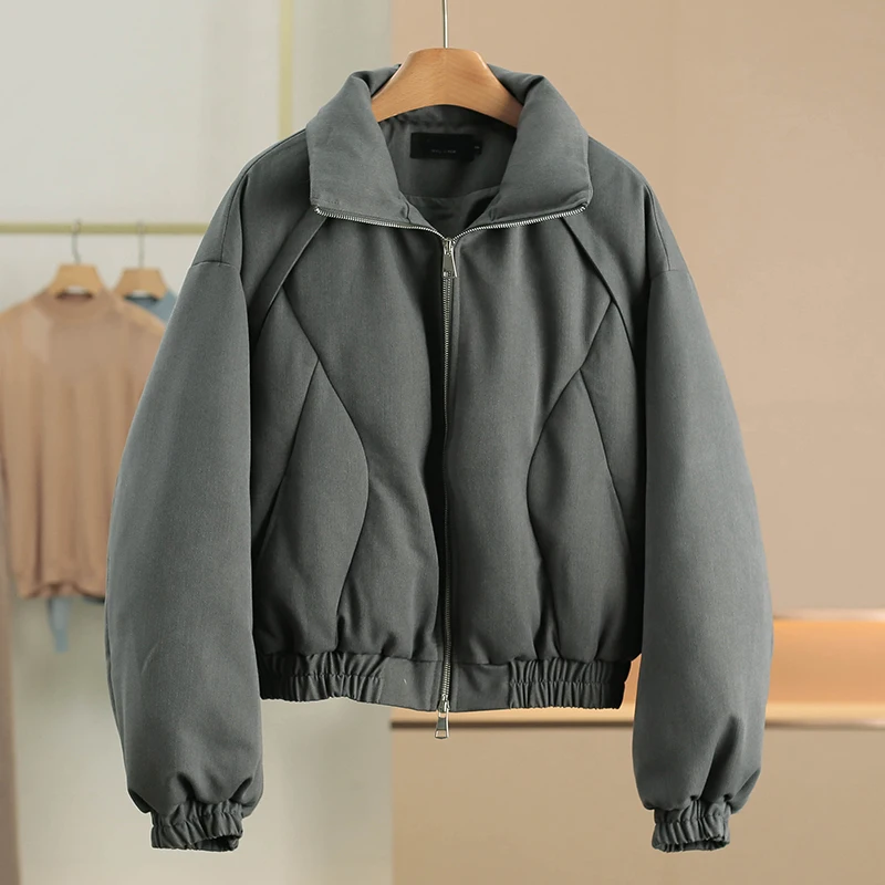 

Casual Simple Stand Collar down Jacket with Rayon Fiber Winter Fashion Women's Coat Warm Long Sleeve Short Length Color