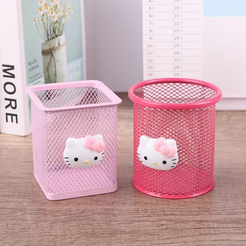 Sanrio Hello Kitty Anime Pen Holder Stationery Brushes Storage Mesh Makeup Brush Pen Case Large Capacity Desktop Pen Holder Box