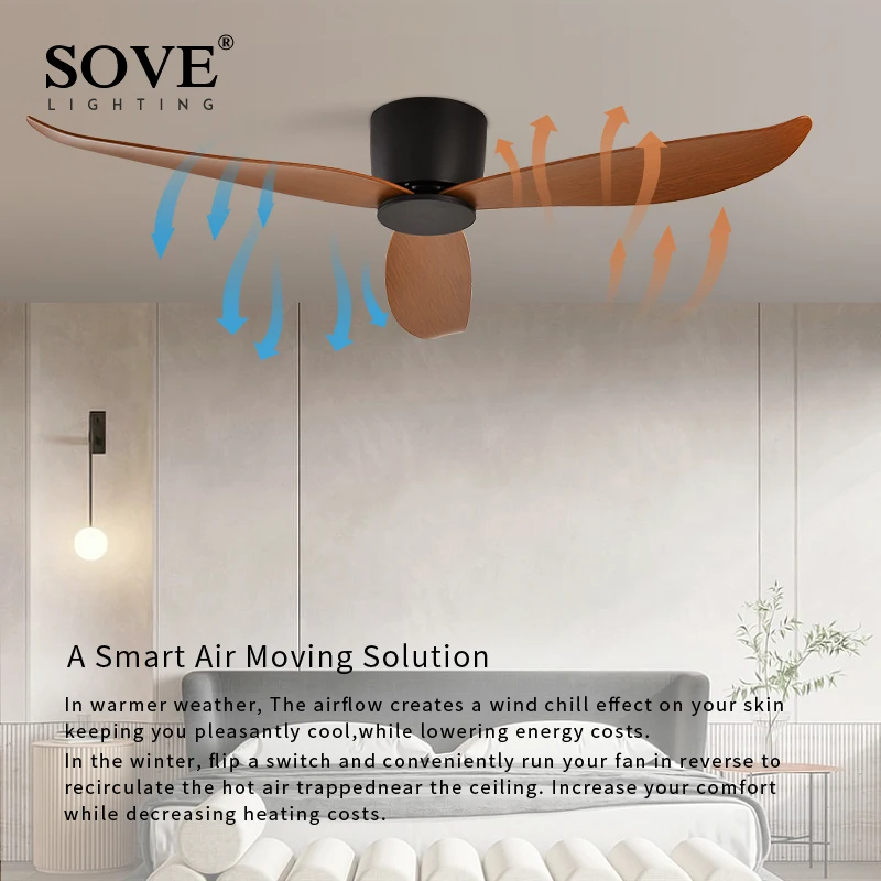 SOVE-Ventilateur de plafond moderne avec télécommande, noir et blanc, moteur DC bas, 30W, ventilateur de plafond simple sans lumière, ventilateur domestique 220V