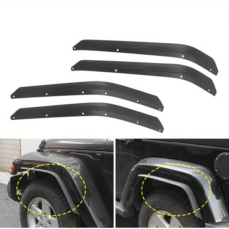 

4Pcs/set Front Rear Wheels Fenders Flares Extension Eyebrow Widened Mudguards for Jeep Wrangler JK 2007-2017 ABS Plastic Black