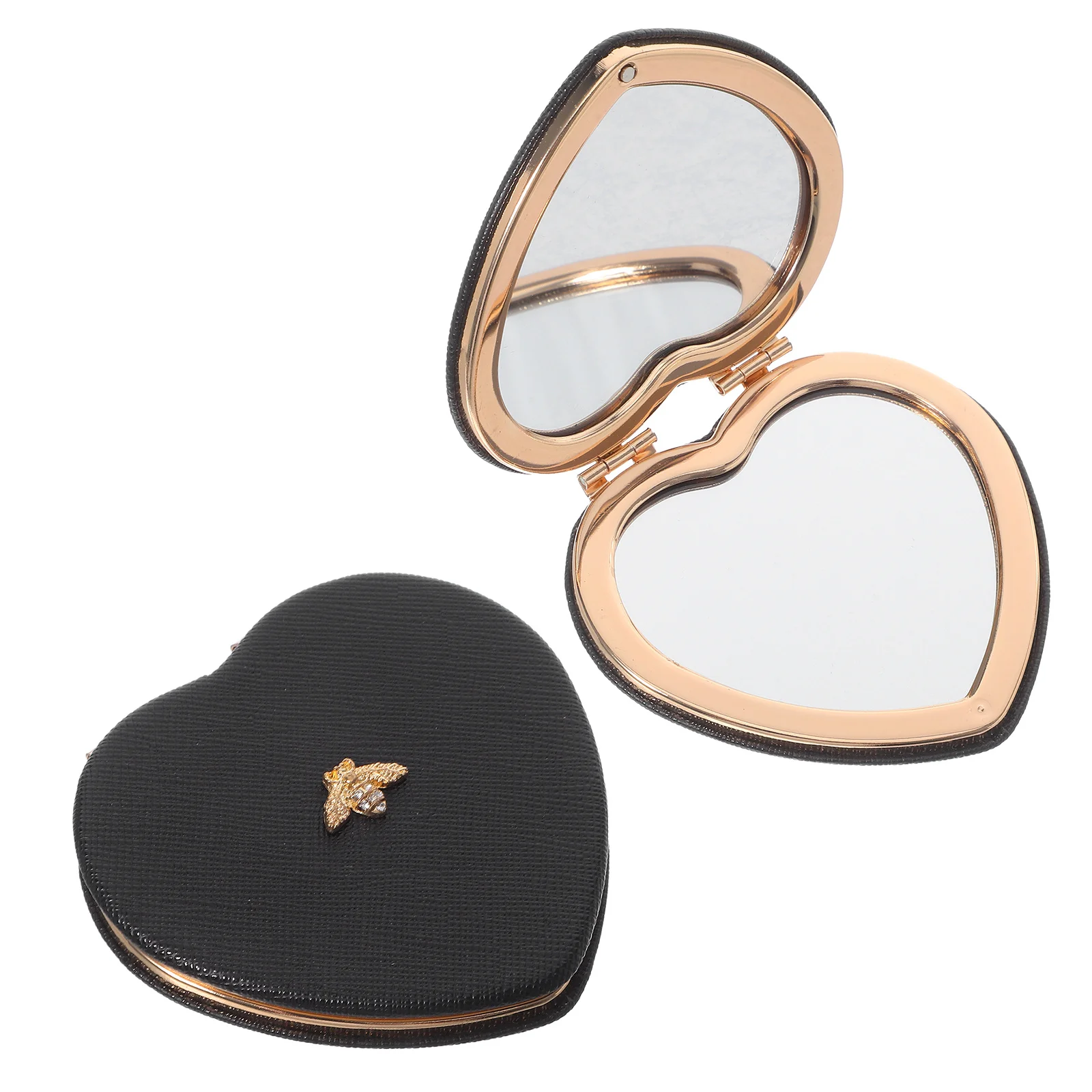

2Pcs Heart Shaped Compact Mirror Double Sided Folding Design Bee Decoration Clear Accurate Reflection Mini Mirror for Purse