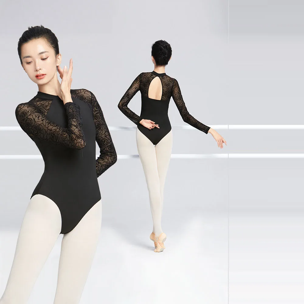 Body da ballo Gonna da balletto per adulti Manica lunga Flora Collo alto Body da balletto Abito da balletto Ballerina Dancewear Body da ginnastica