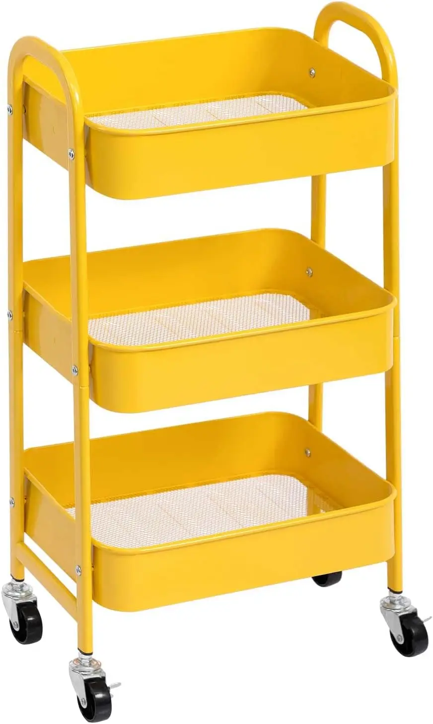 

Movable 3-Tier Rolling Organizer Cart, Yellow Metal Utility Cart for Makeup & Storage