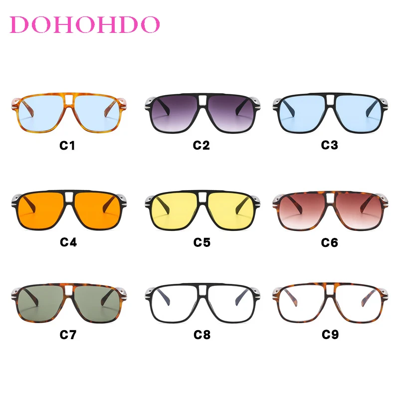 DOHOHDO 2025 Vintage Square Sunglasses For Women Men UV400 Thick Frame Double Bridges Eyewear Female Fashion Pilot Sun Glasses