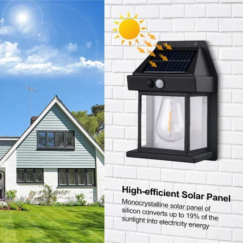 Outdoor Solar Wandleuchte Wasserdicht Wolfram Filament Induktion Haushalt Licht Garten