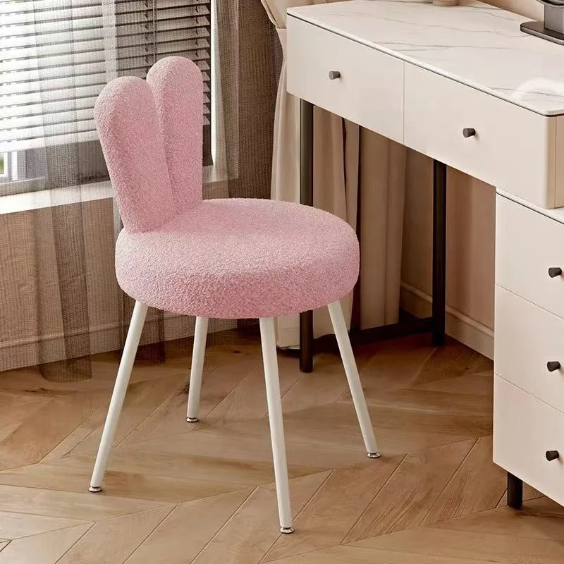 *-Modern Luxury Makeup Chair Cute Lamb Wool Backrest Metal Makeup Stool Living Room Chairs