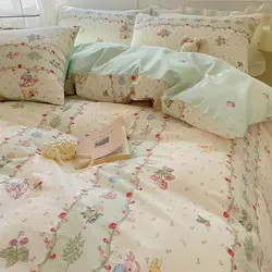 Romantic Cherry Heart Duvet Cover Set Flat Sheet Pillowcases Fashion New Twin Full Floral Summer Spring Bedding Set