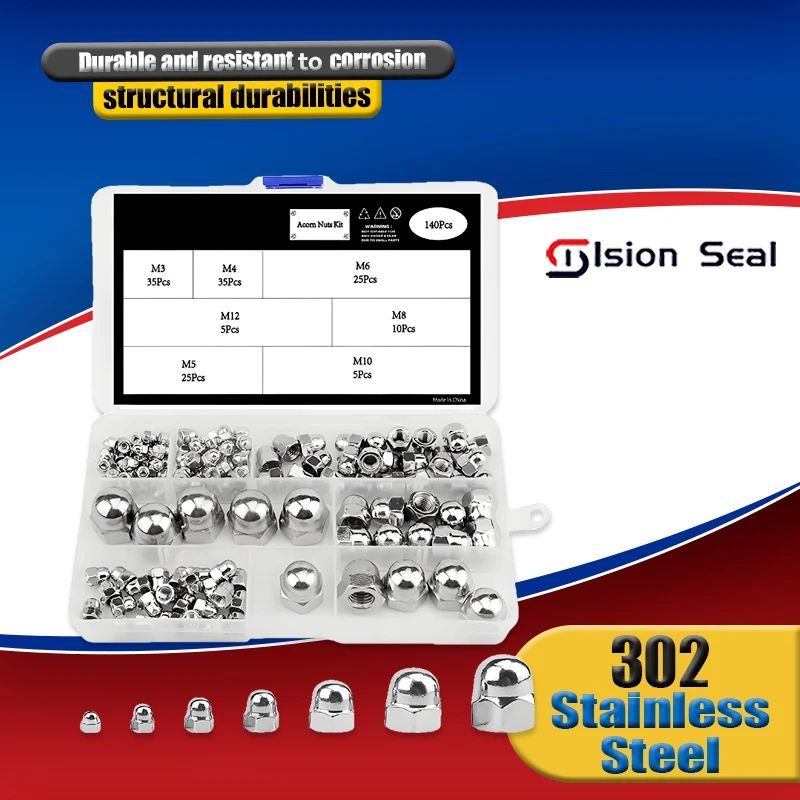 

Гайка желудя M3 M4 M5 M6 M8 M10 M12 Шестигранные гайки из нержавеющей стали 304, декоративные купольные гайки, глухие гайки, набор в ассортименте