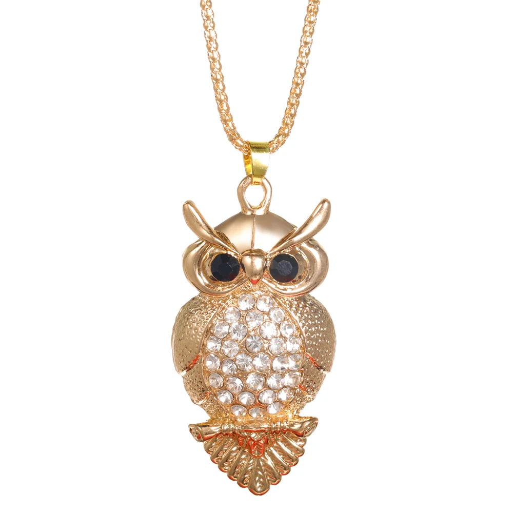 2024 New Painted Pearl Owl Pendant Stainless Steel Chain Rhinestone Animal Element Fashion Women\'s Street Style Necklace Jewelry