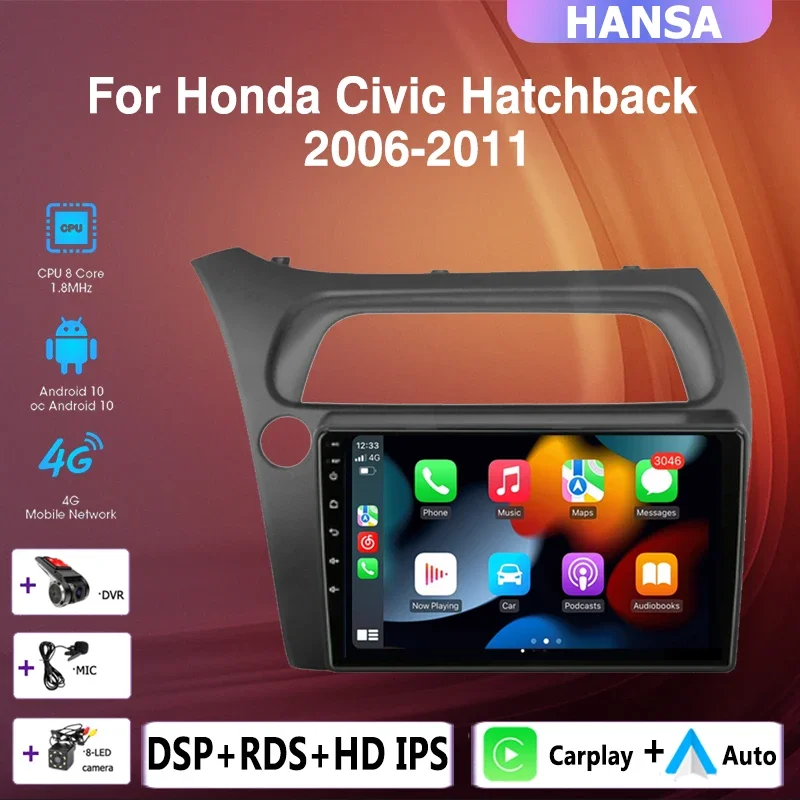 

2DIN 4+64G Car radio Android multimedia player Carplay Auto GPS navigation NO DVD for Honda Civic Hatchback 2006 2007 2008-2011