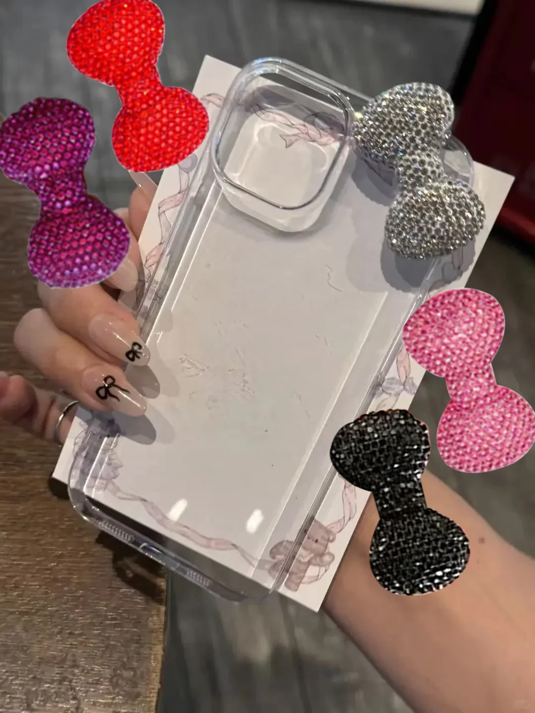 Funda Transparente con Lazo 3D Brillante para iPhone 17 16 15 14 13 12 11 Pro MAX 17air 16e MINI XR XS 7 8 Plus