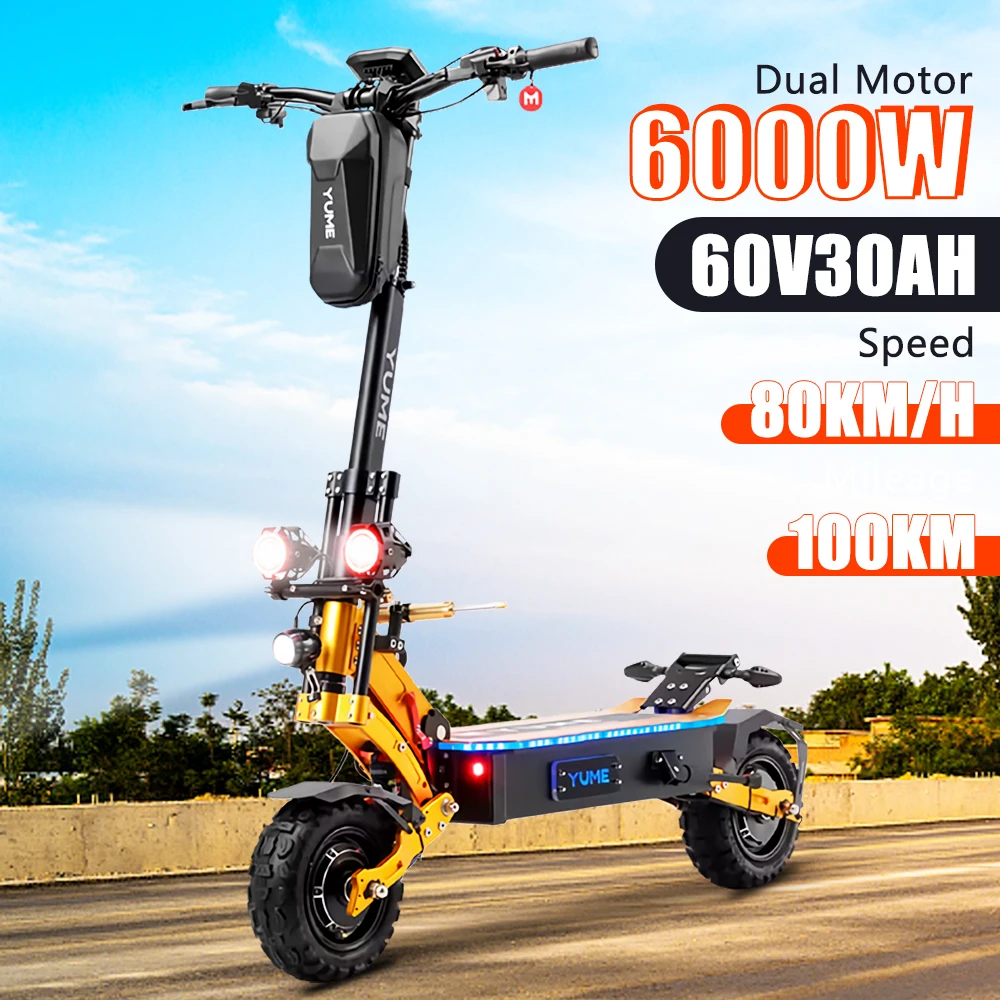 YUME X11+ Electric Scooter 6000W 60V 30Ah Battery Dual Motors 11inch Tires 90KM Max Mileage 150KG Max Speed 95km/h E-Scooter