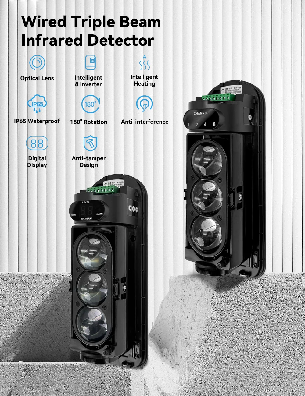 Meian Focus Wired Dual/Triple Infrared Beam Sensor, IP65 Waterproof Infrared Barrier Detector, Infrared Barrier for Villa Farm