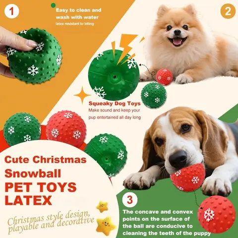 Boules grinçantes à pointes pour chien de Noël, jouet pour masticables agressifs | Balles de dentition pour chiens, jouets à mâcher et chiots, dents propres et traifiants