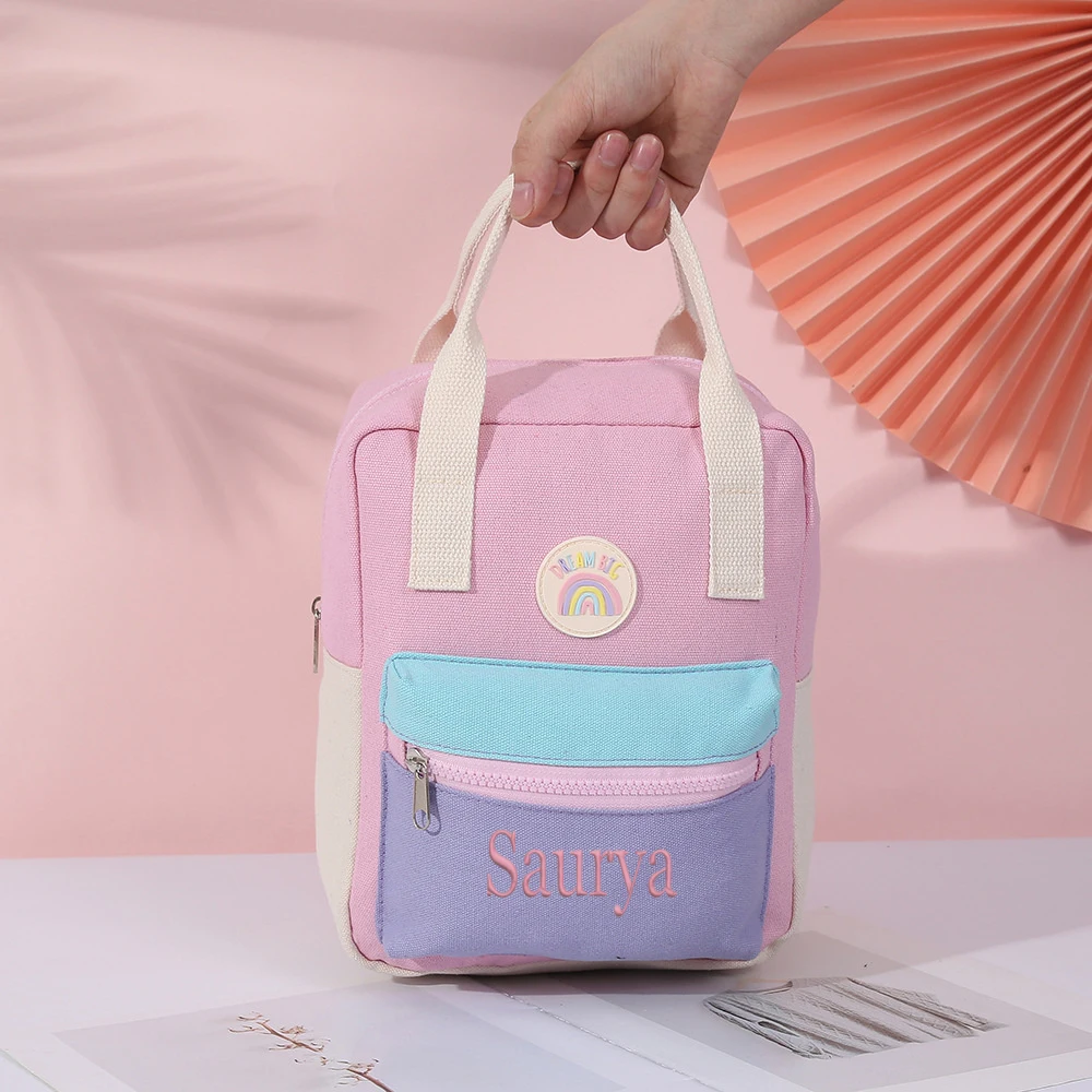 Il nuovo zaino portatile può ricamare qualsiasi nome personalizzato Canvas Girls zainetto personalizzato Color caramella borse a mano moda all'aperto