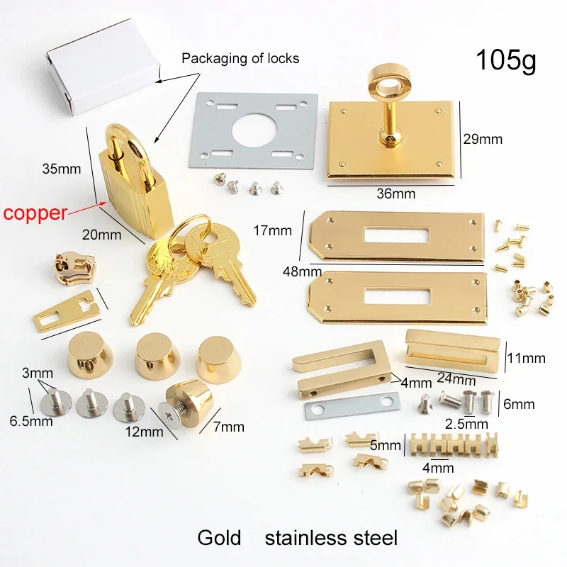 Stainless Steel Metal Clasp Key Locks Padlock For Handbags Shoulder Purse Turn Twist Lock Buckles Closure Clasp Bags Accessories