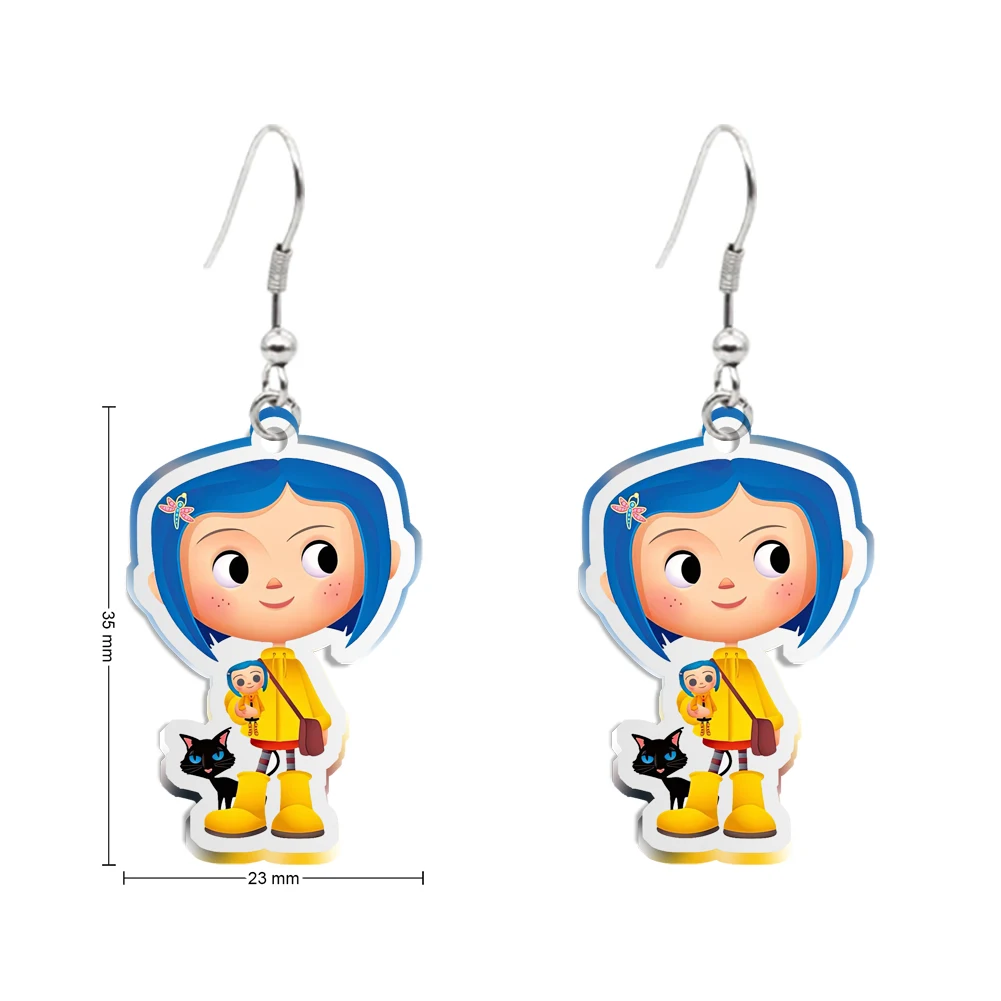 Hot-Selling Coraline Cute Earrings Movie Character Cartoon Creative Acrylic Pendant Ear Drop Earrings Jewelry Accessories