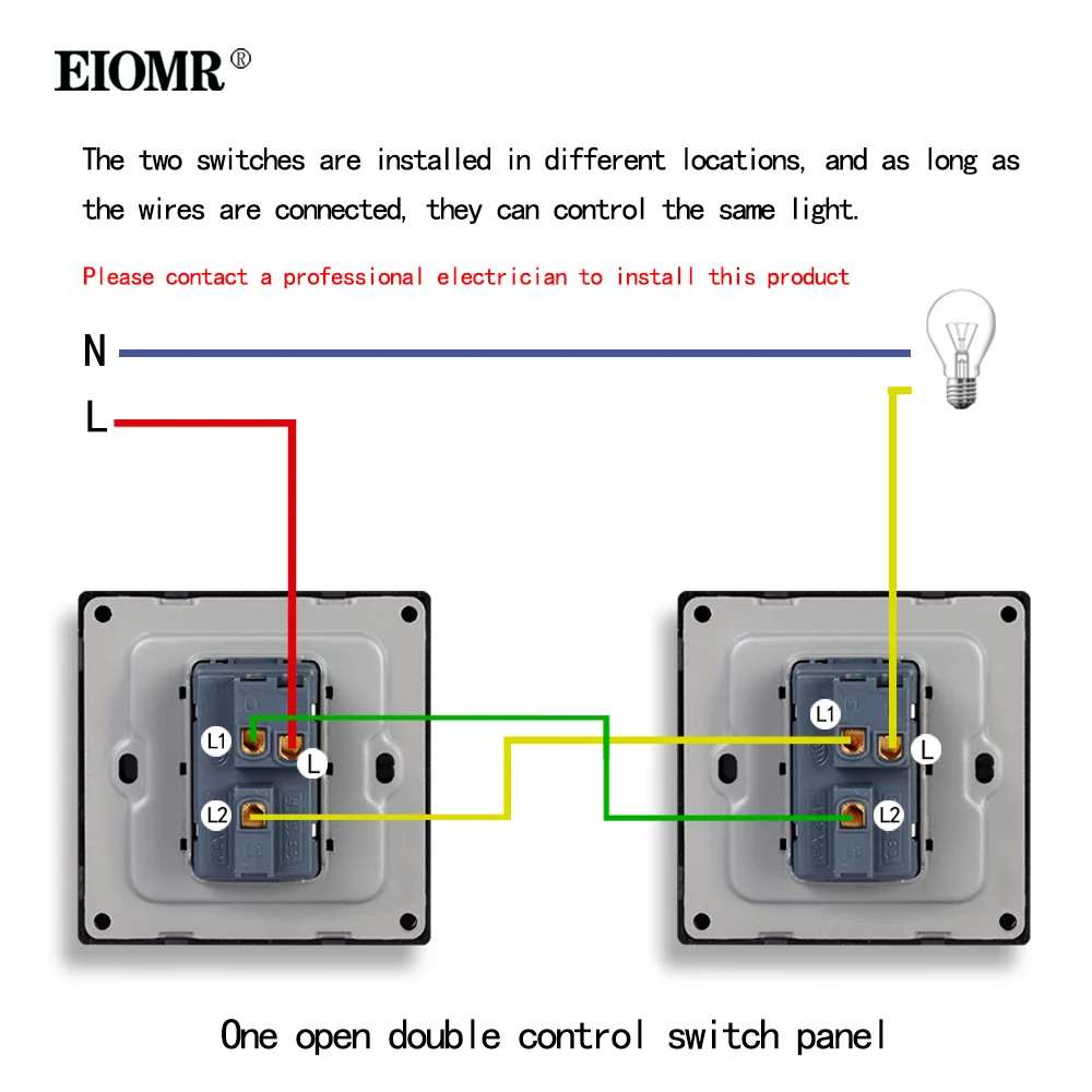 Eiomr 벽 스위치 조명, 1 갱 1 양방향 제어 소켓 푸시 단추, EU 표준, AC 110V-250V 토글 스위치, 온/오프 램프 벽 스위치