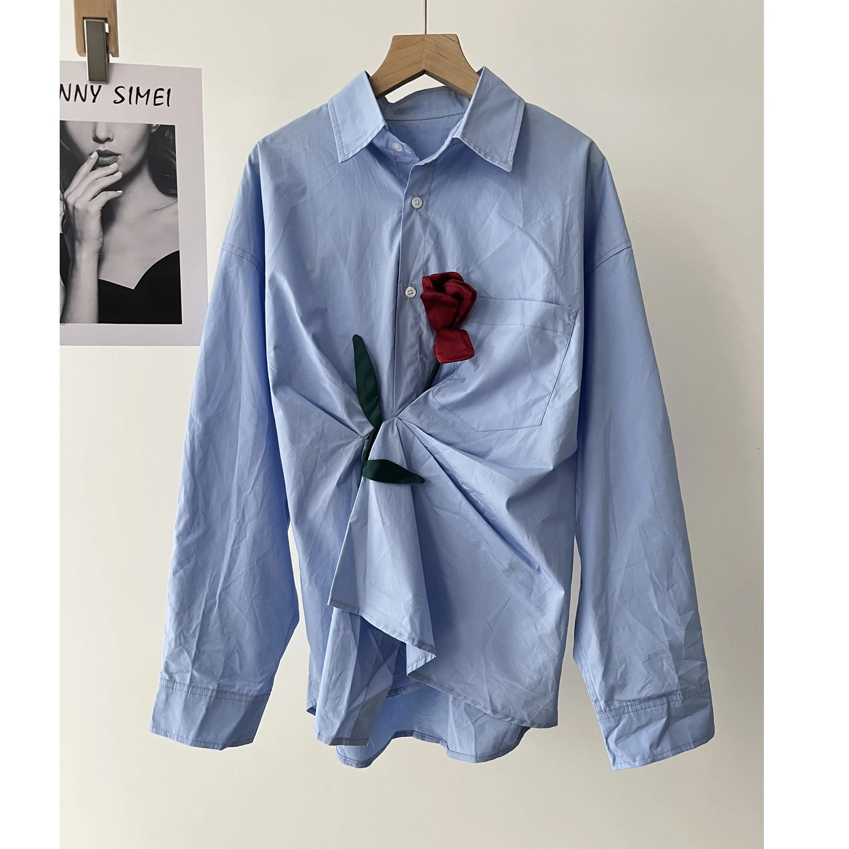 

Women's Autumn New Design Handmade Rose Long Sleeve Shirt 50b-1167