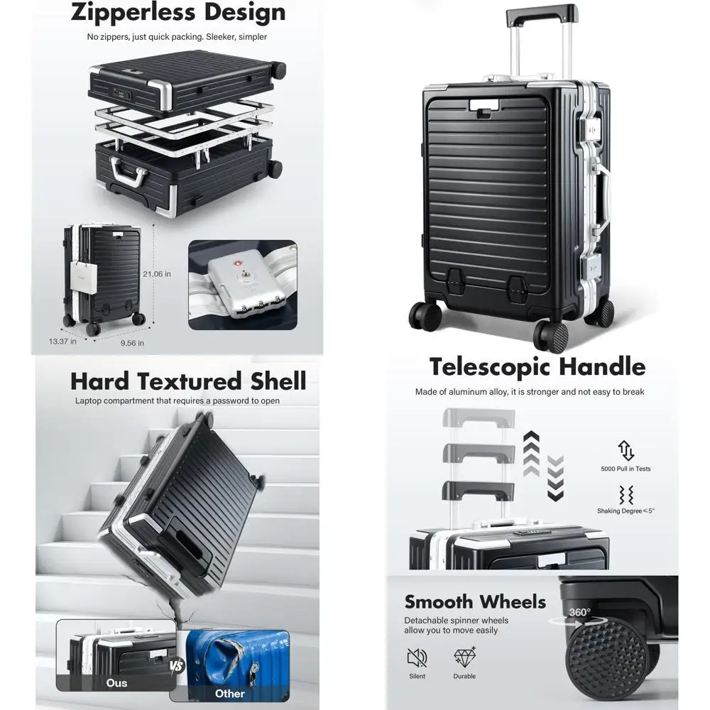 

22x14x9 TSA-Approved 21 Aluminum Frame Spinner Suitcase with Zipperless Design
