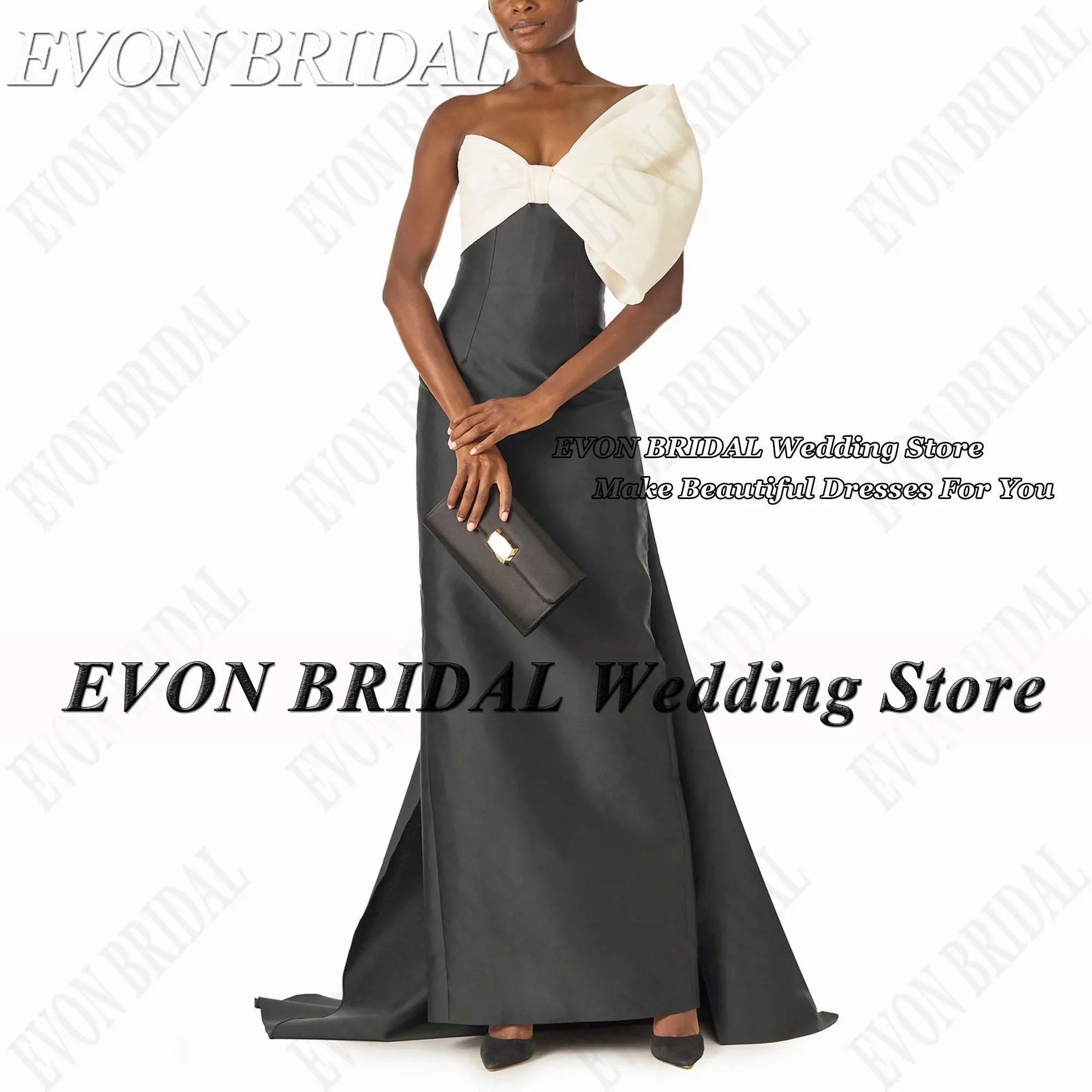 

EVON BRIDAL Black And White Evening Dresses 2024 Mermaid Strapless Contrast Color Bow Satin فستان سهرة ناعم Formal Party Gowns