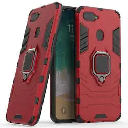 OPPO F9 Pro 케이스의 경우 실리콘 TPU 및 하드 PC 럭셔리 갑옷 충격 방지 금속 링 홀더 커버 폰 케이스